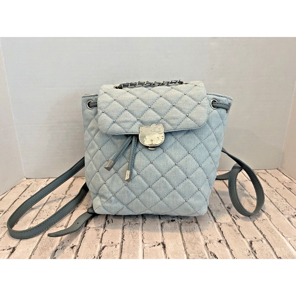 Sanrio Hello Kitty Denim Backpack Light Blue Adjustable Straps Bag